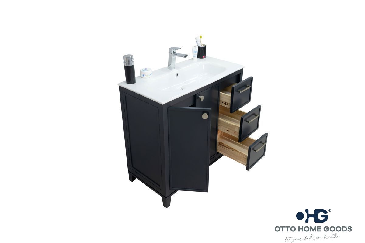 Frame 36" Dark Gray Bathroom Vanity with Integrated Sink & Brushed Nickel Hardware