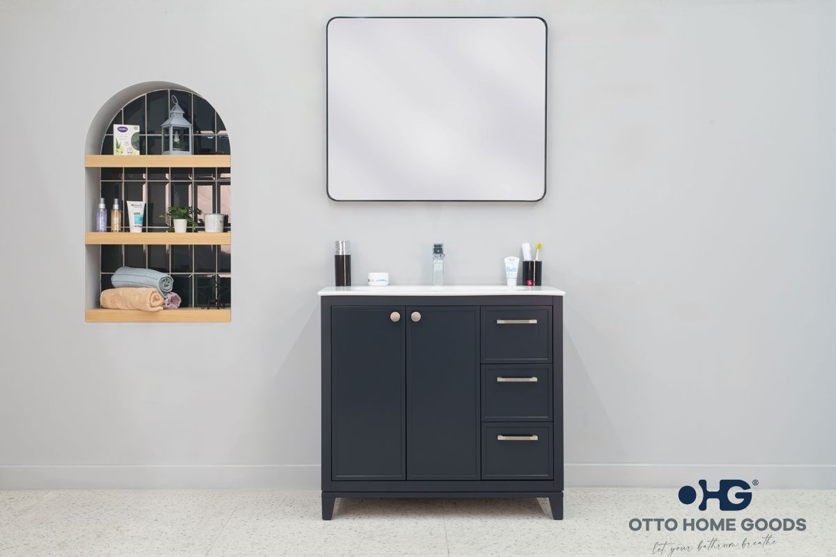 Frame 36" Dark Gray Bathroom Vanity with Integrated Sink & Brushed Nickel Hardware