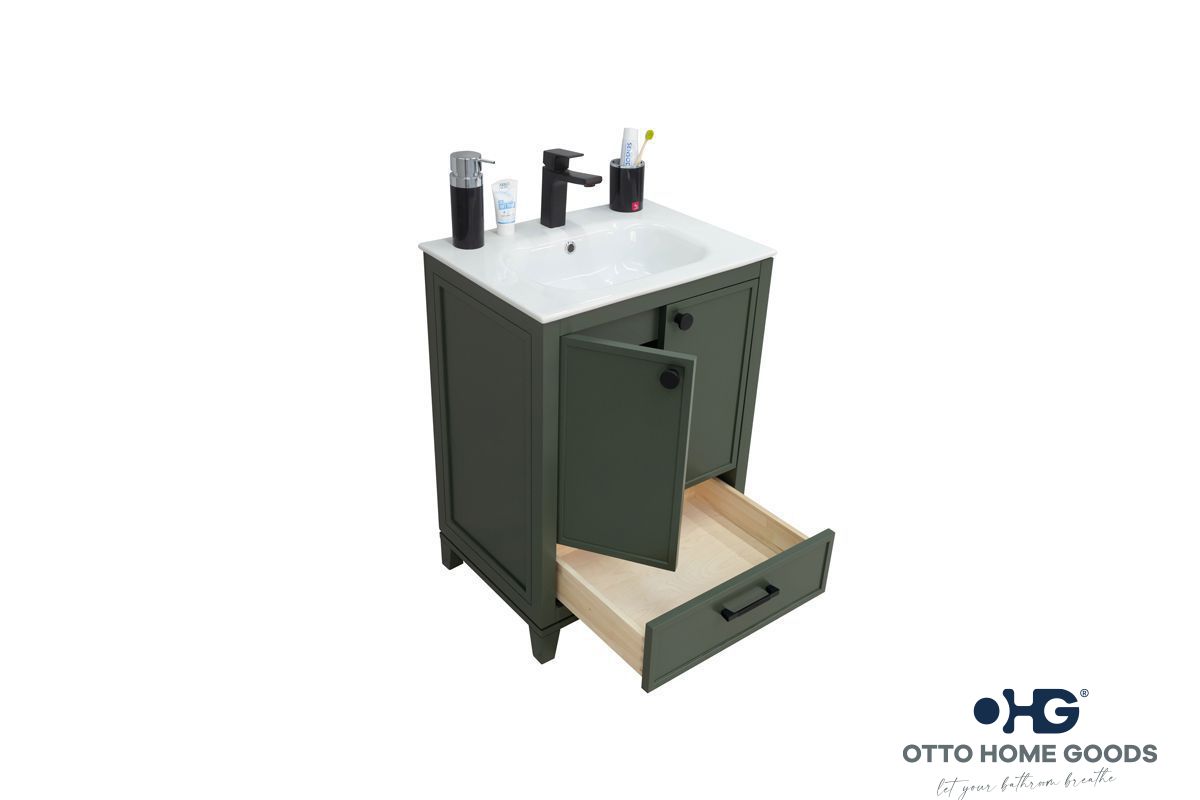 Frame 24" Pine Green Bathroom Vanity with Integrated Sink & Black Hardware