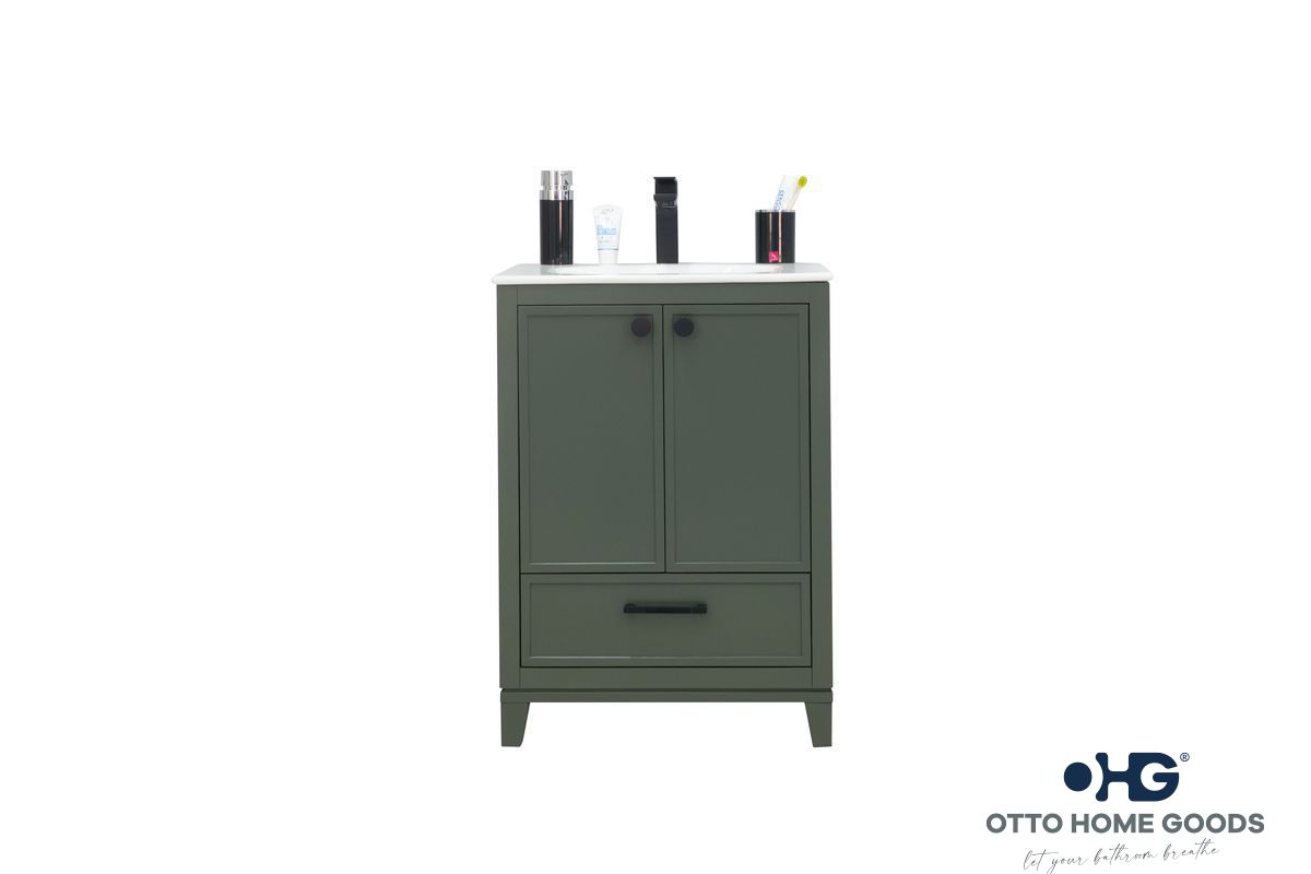 Frame 24" Pine Green Bathroom Vanity with Integrated Sink & Black Hardware
