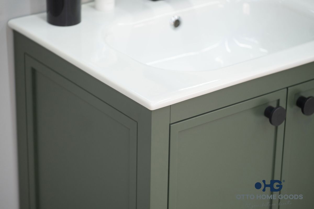 Frame 24" Pine Green Bathroom Vanity with Integrated Sink & Black Hardware