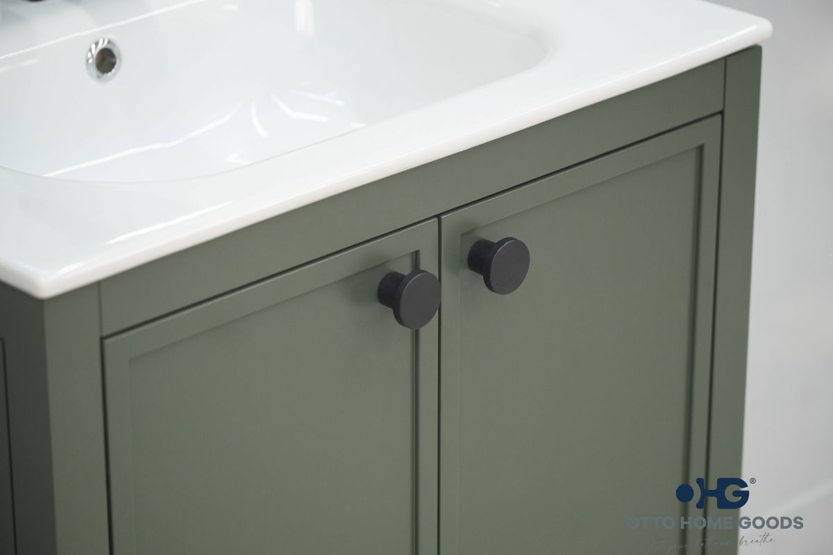 Frame 24" Pine Green Bathroom Vanity with Integrated Sink & Black Hardware