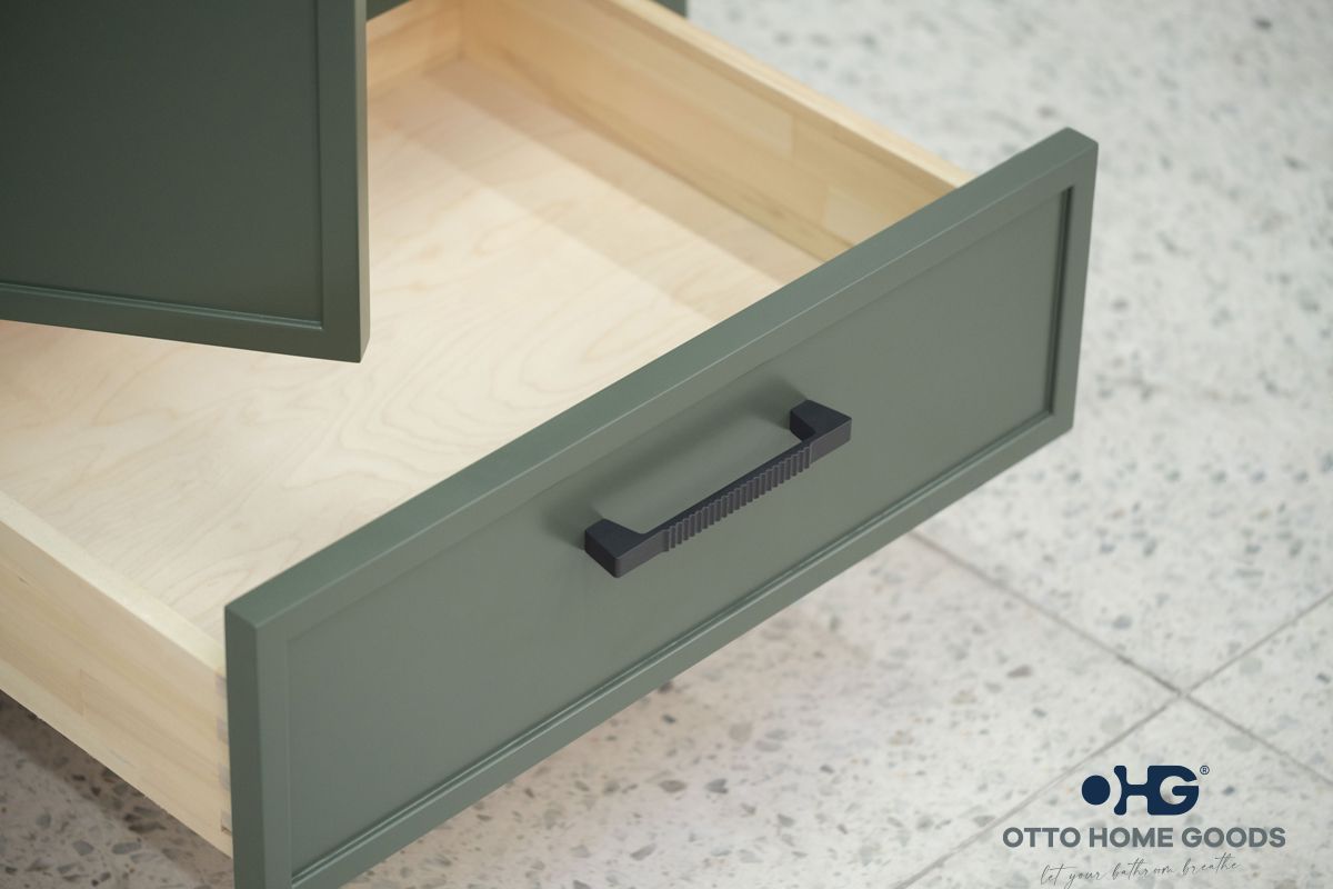 Frame 24" Pine Green Bathroom Vanity with Integrated Sink & Black Hardware