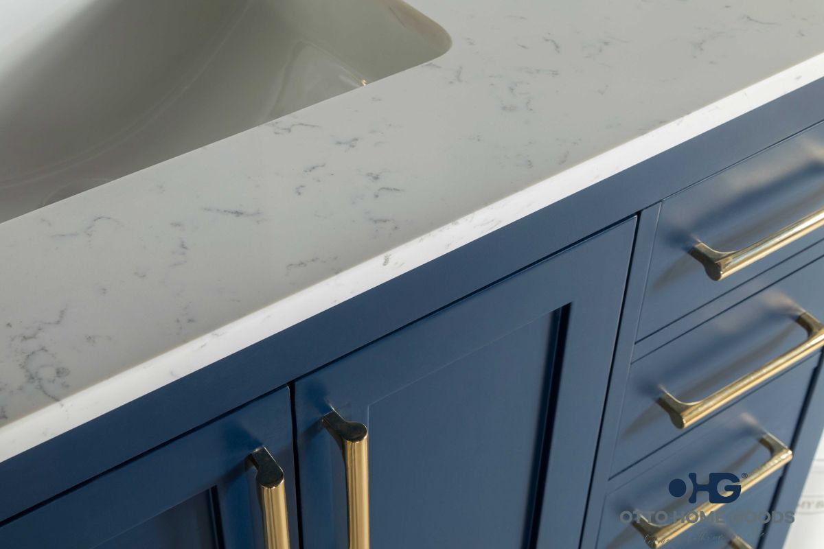 Ashley 72" Navy Blue Double Sink Bathroom Vanity with Quartz Top & Gold Hardware