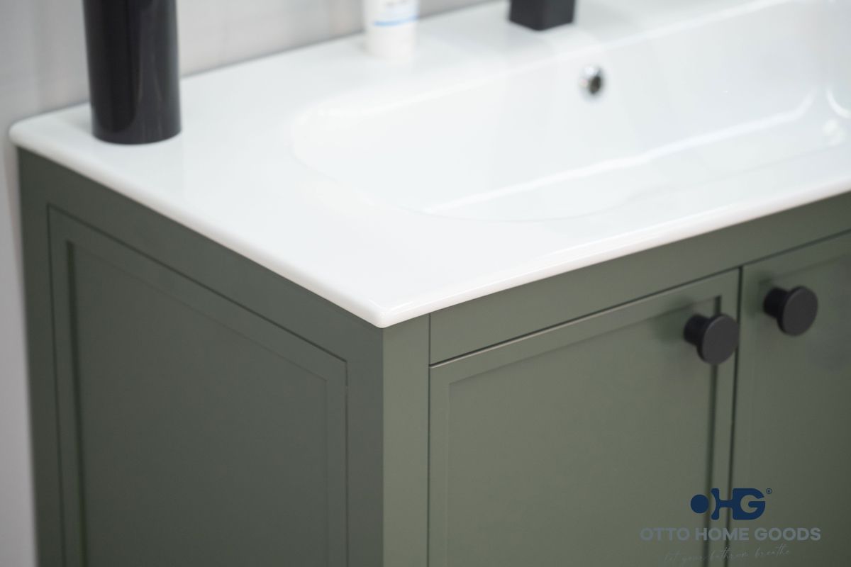 Frame 36" Pine Green Bathroom Vanity with Integrated Sink & Black Hardware
