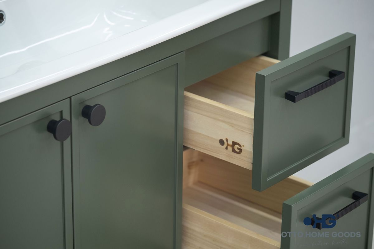 Frame 36" Pine Green Bathroom Vanity with Integrated Sink & Black Hardware
