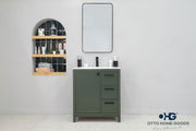 Frame 30" Pine Green Bathroom Vanity with Integrated Sink & Black Hardware