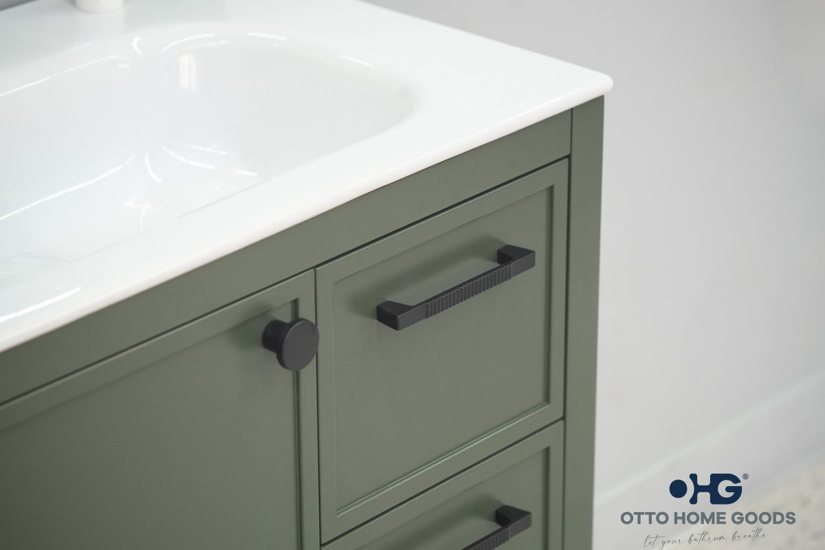 Frame 30" Pine Green Bathroom Vanity with Integrated Sink & Black Hardware