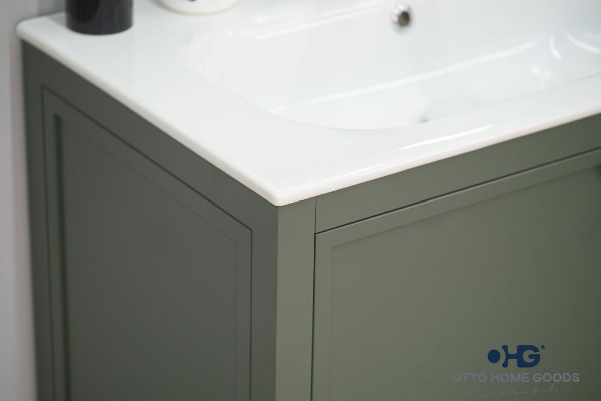 Frame 30" Pine Green Bathroom Vanity with Integrated Sink & Black Hardware