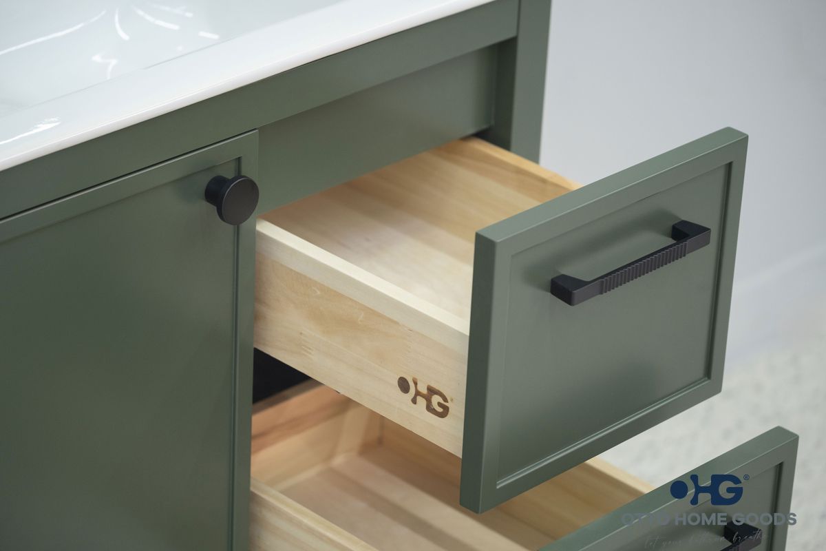 Frame 30" Pine Green Bathroom Vanity with Integrated Sink & Black Hardware