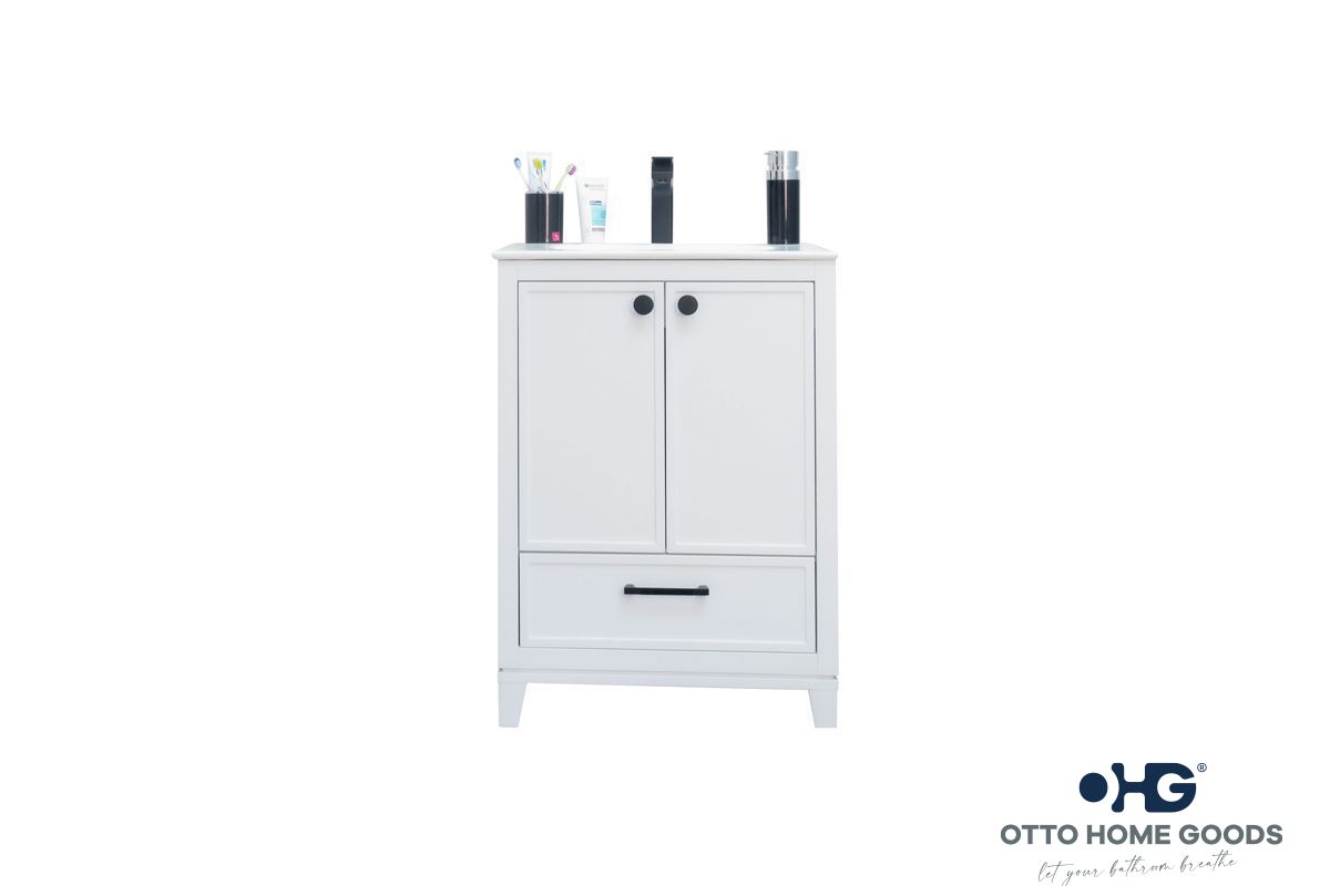 Frame 24" White Bathroom Vanity with Integrated Sink & Black Hardware