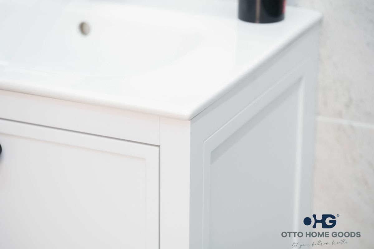 Frame 24" White Bathroom Vanity with Integrated Sink & Black Hardware