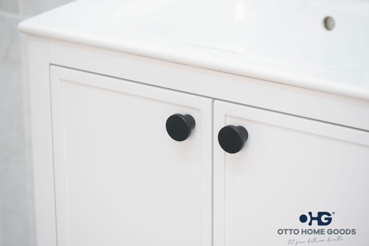 Frame 24" White Bathroom Vanity with Integrated Sink & Black Hardware