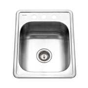 Houzer Hospitality 17 inch Stainless Steel Drop-in Topmount 3-hole Large Bar and Prep Sink with Strainer - 1722-7BS-1
