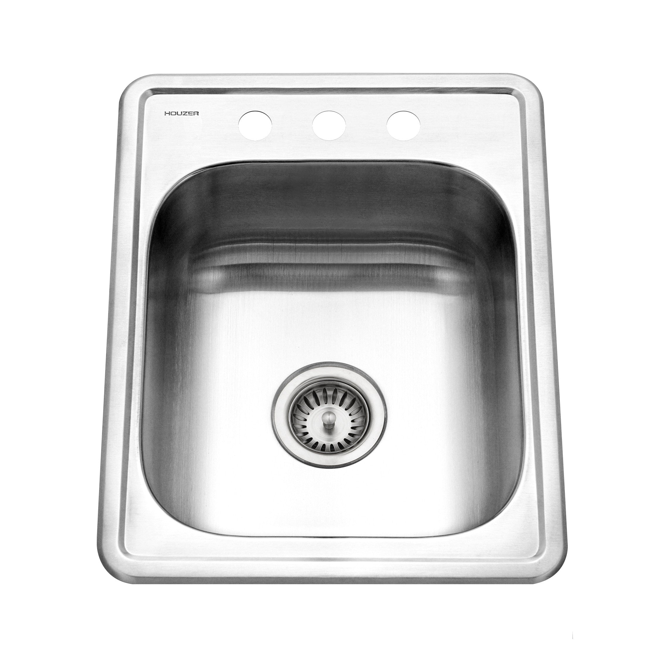 Houzer Hospitality 17 inch Stainless Steel Drop-in Topmount 3-hole Large Bar and Prep Sink with Strainer - 1722-7BS-1