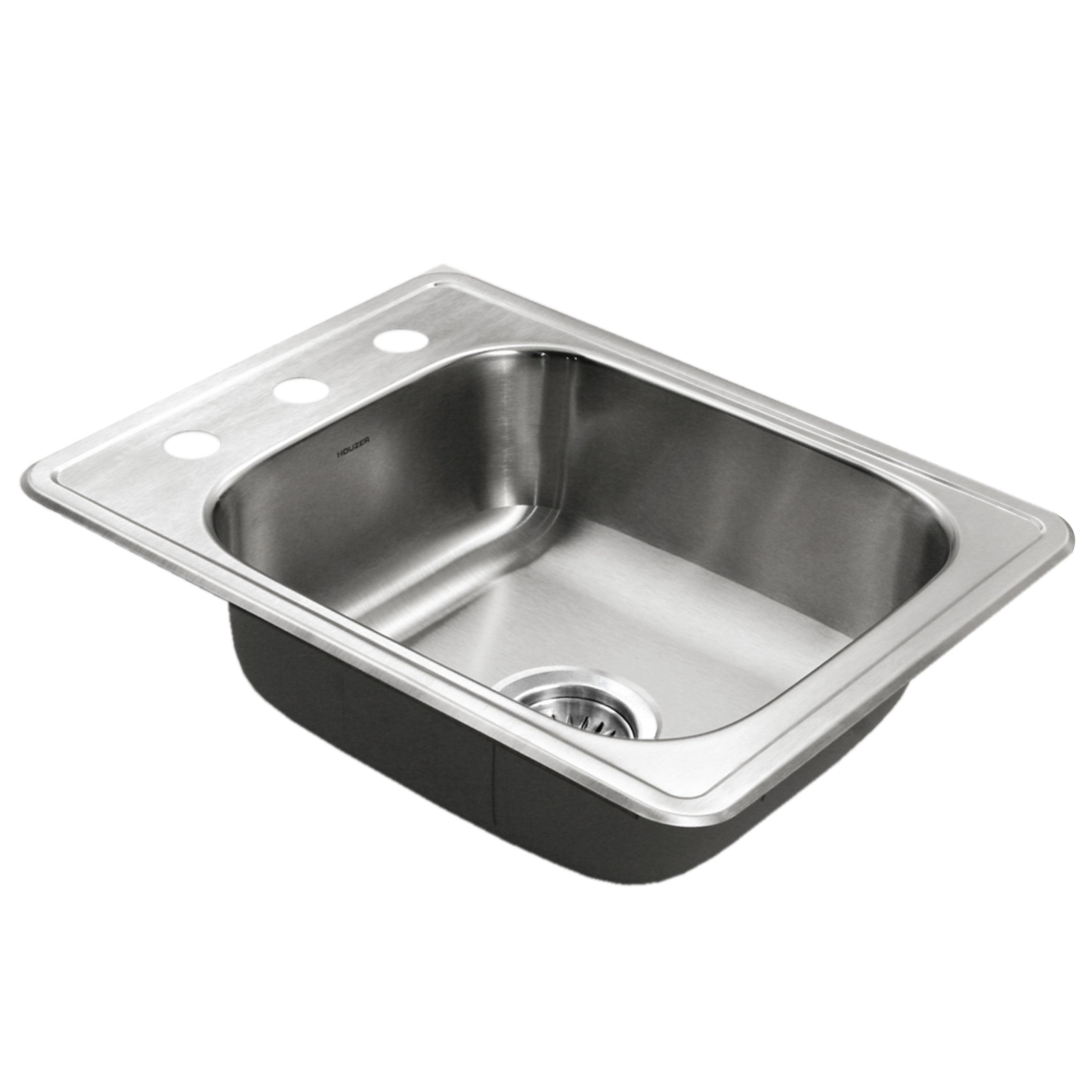 Houzer Hospitality 17 inch Stainless Steel Drop-in Topmount 3-hole Large Bar and Prep Sink with Strainer - 1722-7BS-1