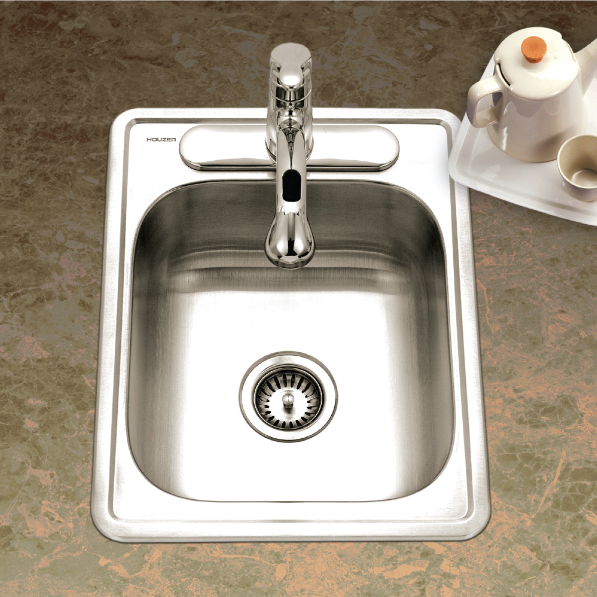 Houzer Hospitality 17 inch Stainless Steel Drop-in Topmount 3-hole Large Bar and Prep Sink with Strainer - 1722-7BS-1