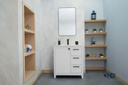 Frame 30" White Bathroom Vanity with Integrated Sink & Black Hardware