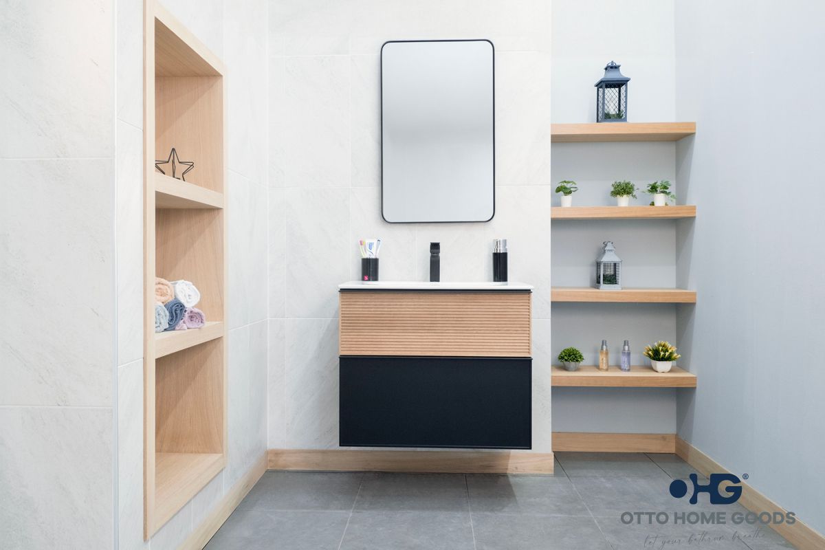 Ravello 30" Natural Black Floating Bathroom Vanity with Integrated Sink