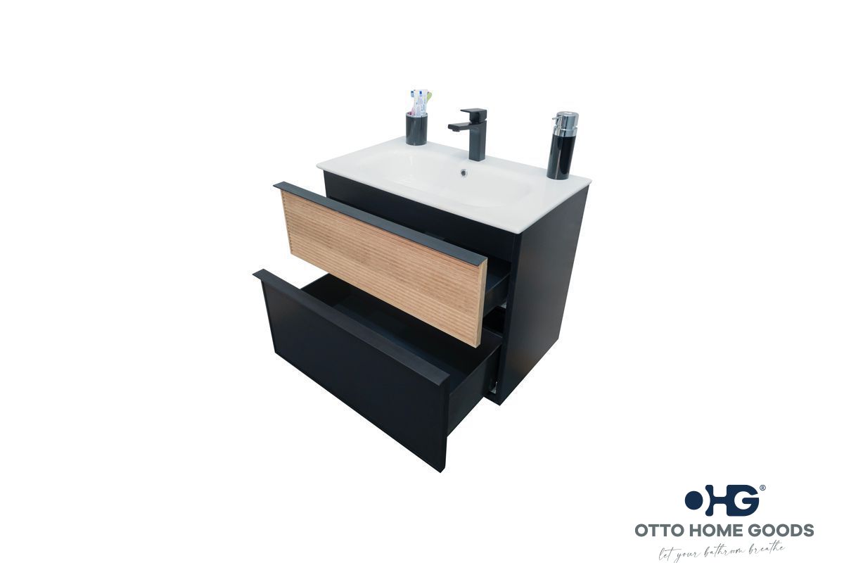 Ravello 30" Natural Black Floating Bathroom Vanity with Integrated Sink