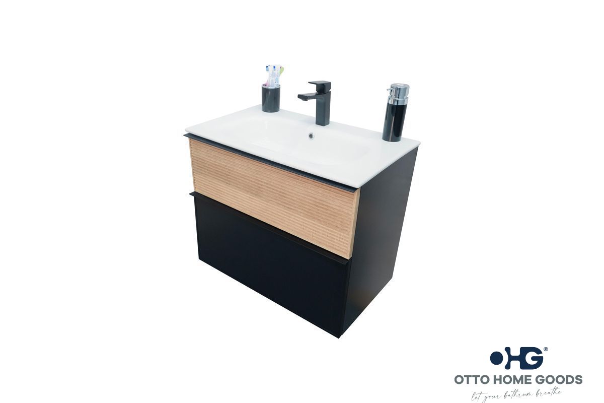 Ravello 30" Natural Black Floating Bathroom Vanity with Integrated Sink