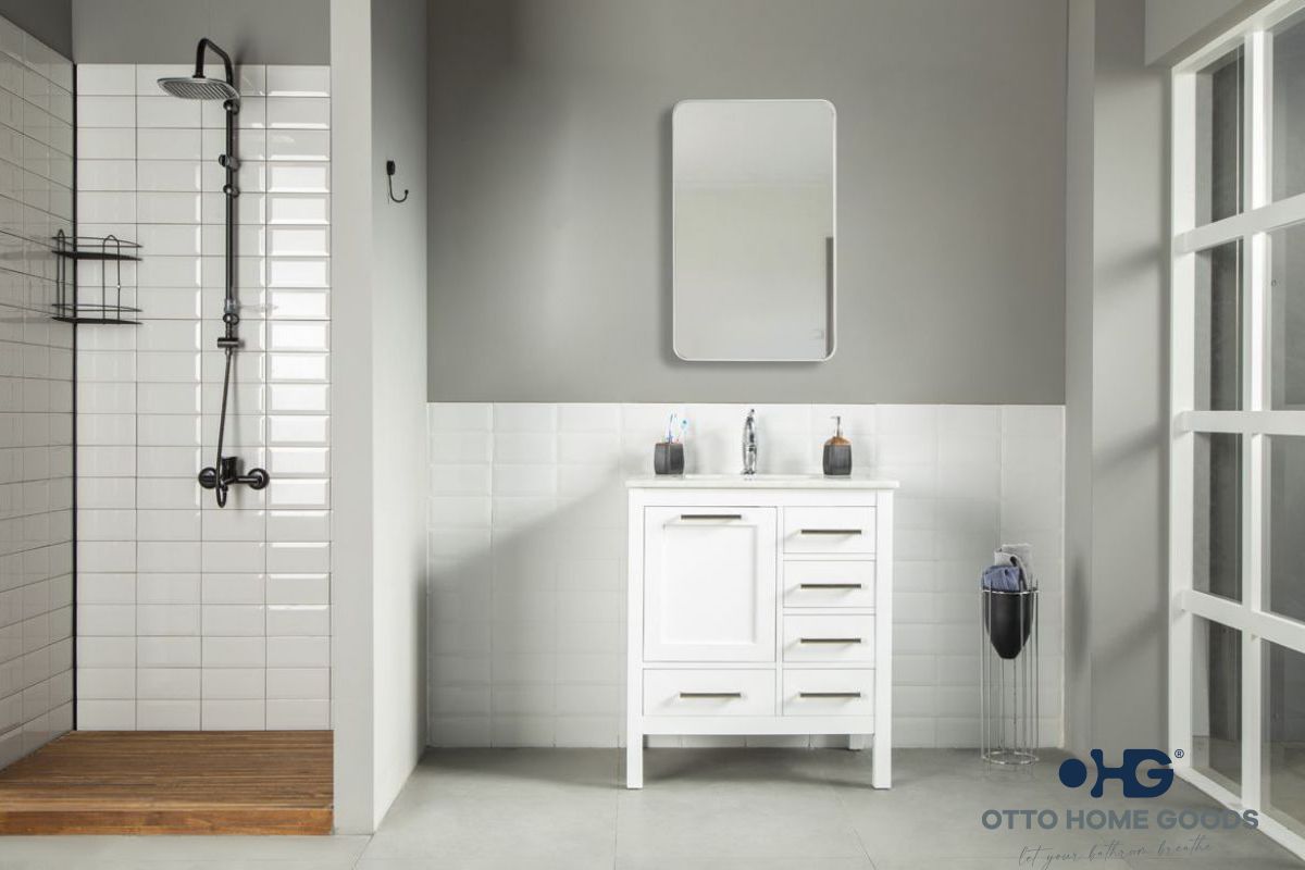Ashley 30" White Bathroom Vanity with Quartz Top & Brushed Nickel Hardware