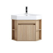 Chans Furniture GD-27622WD-18 18 Inch Light Oak Trinsville Wall Mount Corner Bathroom Vanity with Matte Solid Surface