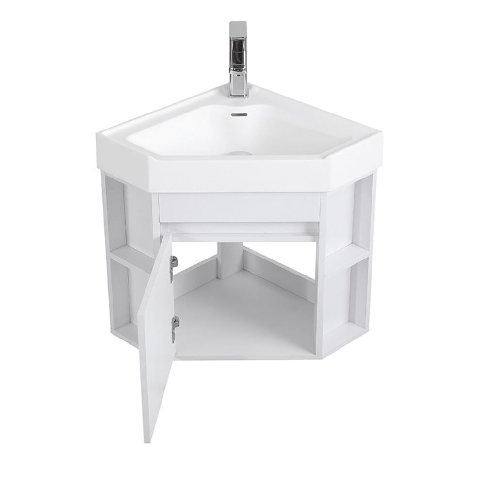 Chans Furniture GD-27511W 18 Inch White Trinsville Wall Mount Corner Bathroom Vanity with Matte Solid Surface