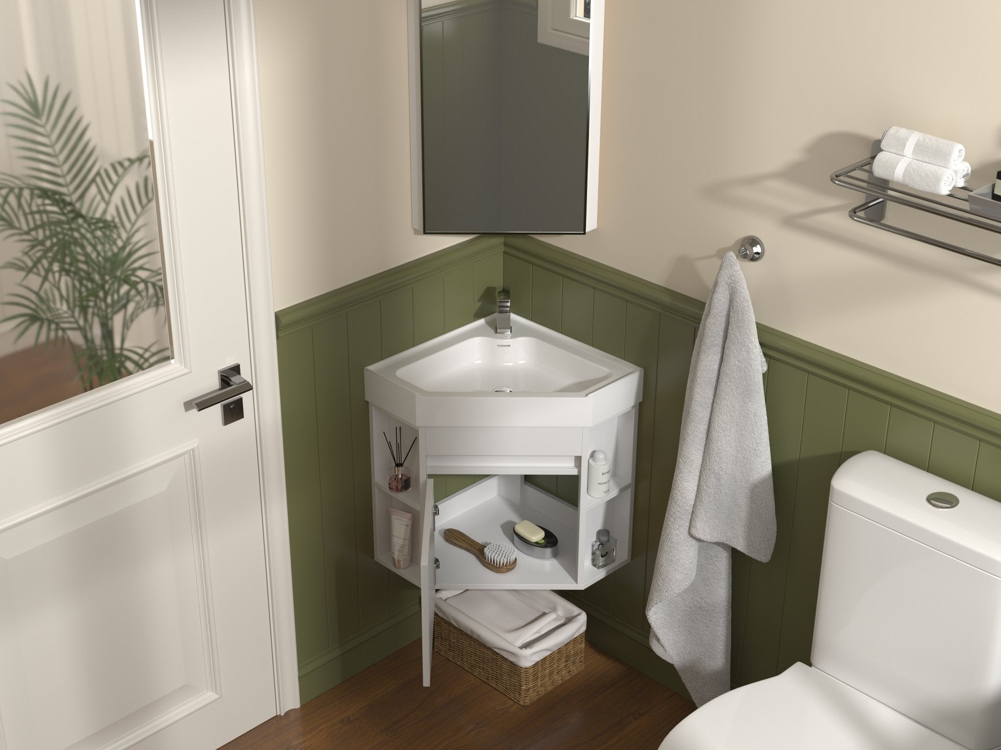Chans Furniture GD-27511W 18 Inch White Trinsville Wall Mount Corner Bathroom Vanity with Matte Solid Surface