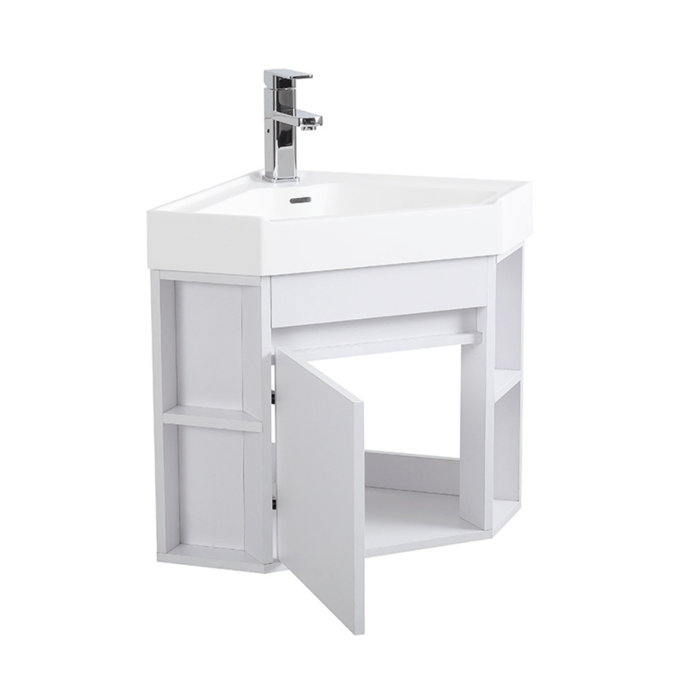 Chans Furniture GD-27511W 18 Inch White Trinsville Wall Mount Corner Bathroom Vanity with Matte Solid Surface