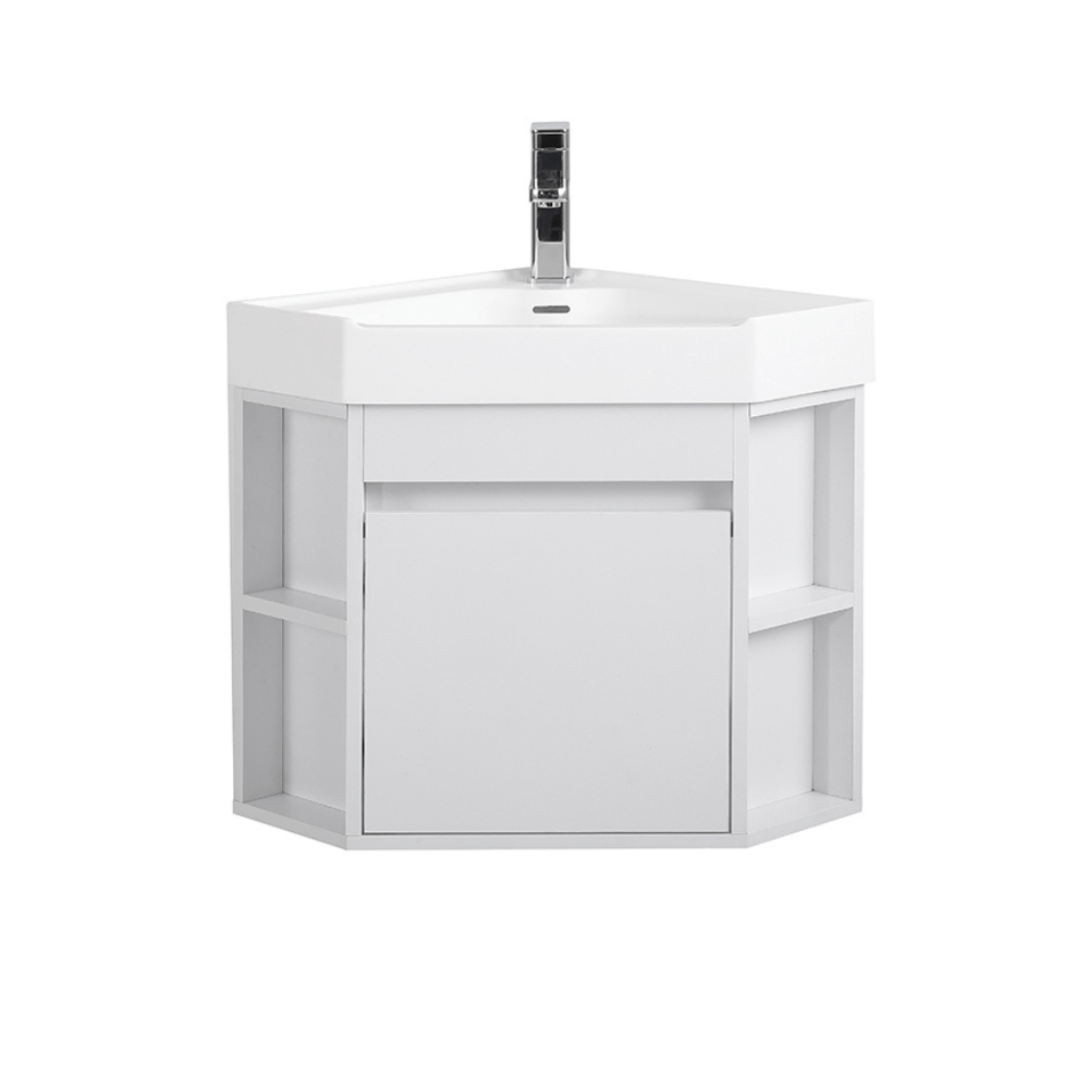 Chans Furniture GD-27511W 18 Inch White Trinsville Wall Mount Corner Bathroom Vanity with Matte Solid Surface