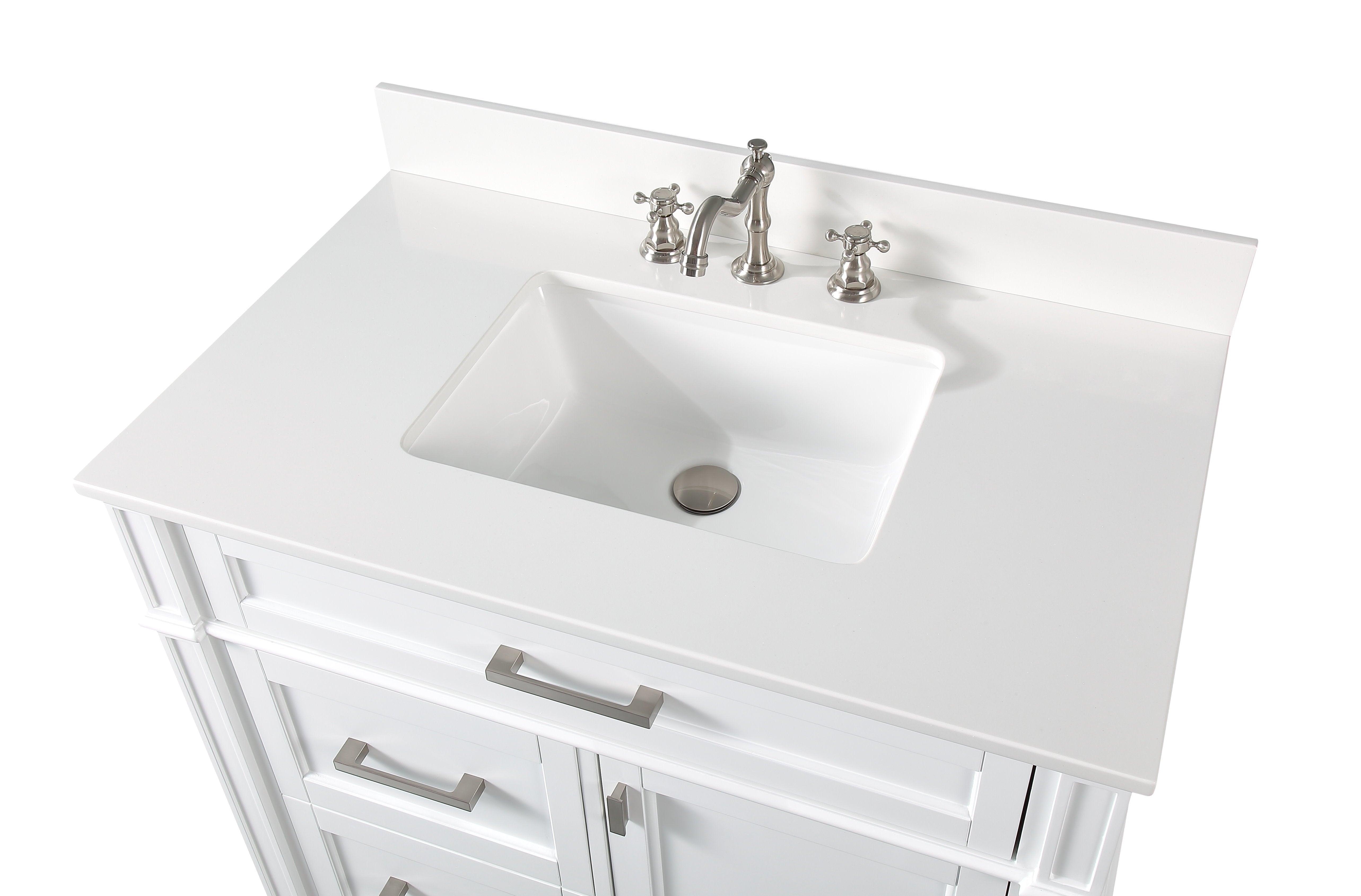 Chans Furniture QT-1808-V36W 36 Inch Durand Modern White Bathroom Sink Vanity with Stone Counter Top