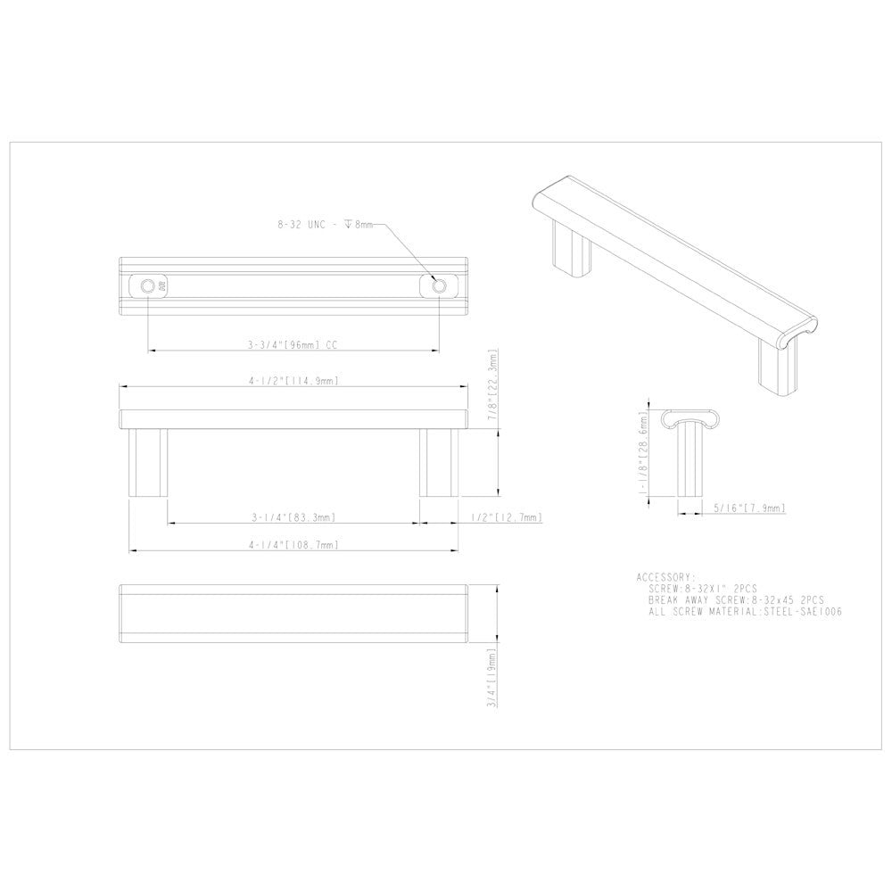 Hardware Resources 3" Center-to-Center Satin Nickel Square Park Cabinet Pull