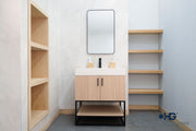 Solana 30" Natural Oak Bathroom Vanity with Quartz Top & Metal Legs