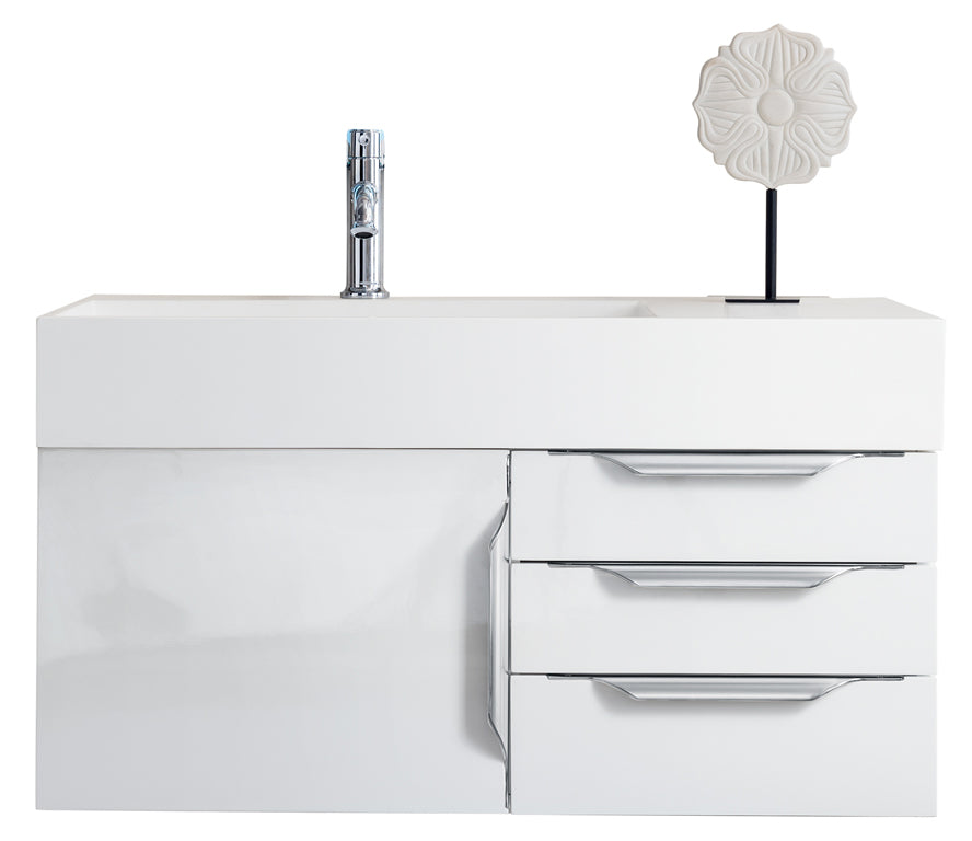 James Martin Columbia 36" Wall Mounted Single Vanity with Mineral Composite Stone Countertop