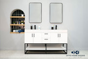 Solana White 60" Double Bowls Bathroom Cabinet