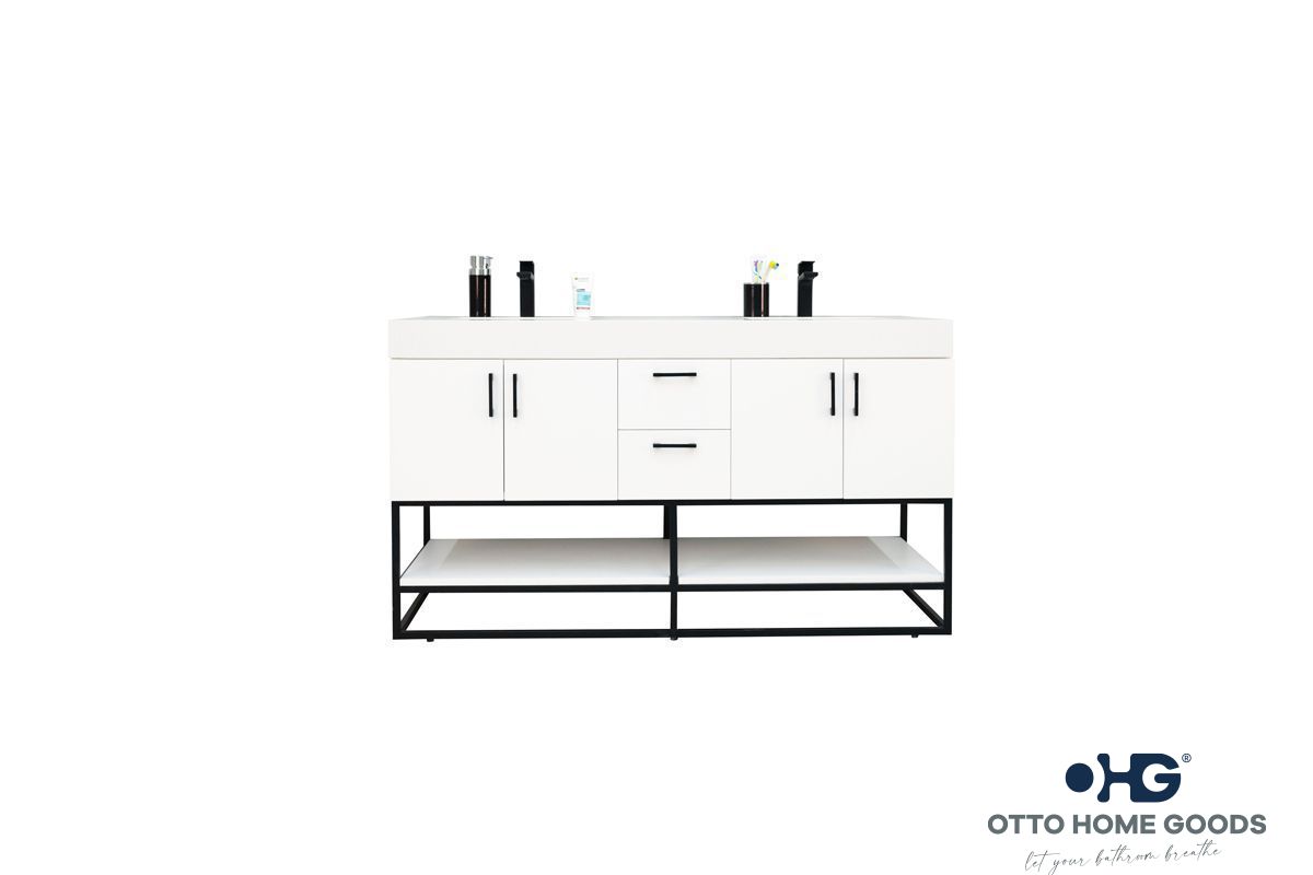 Solana White 60" Double Bowls Bathroom Cabinet