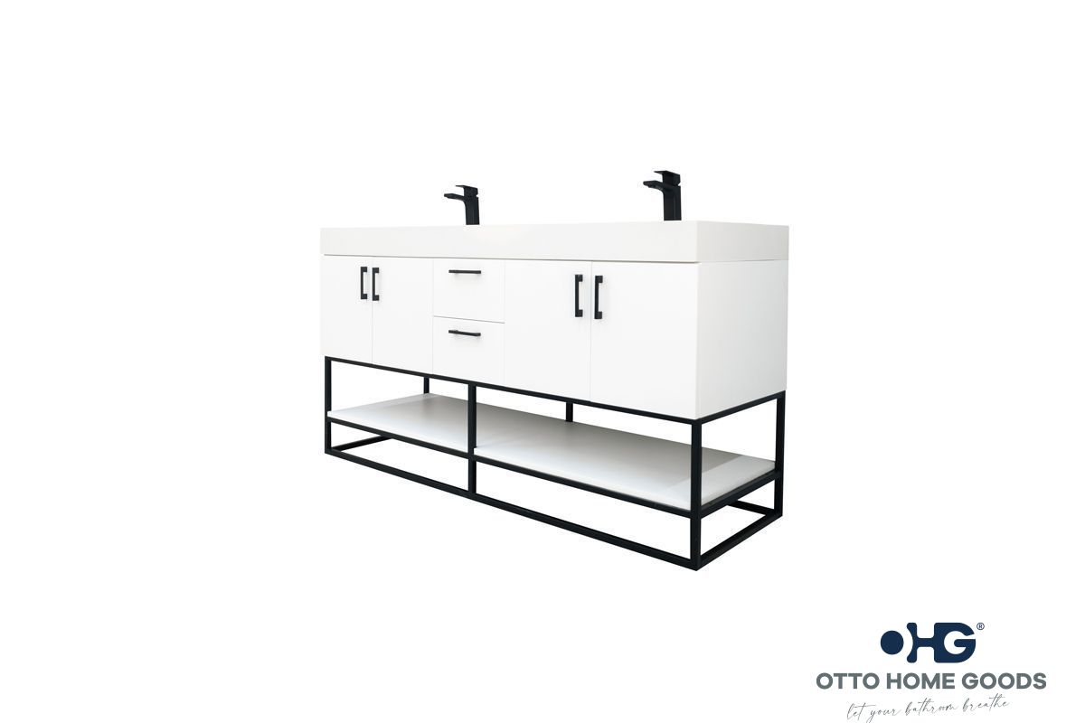 Solana White 60" Double Bowls Bathroom Cabinet
