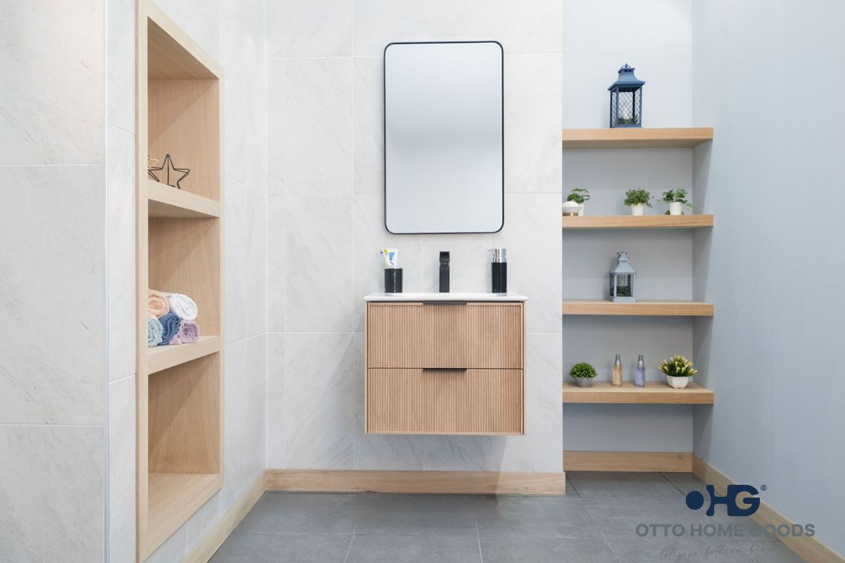 Sorrento 24" Natural Oak Floating Bathroom Vanity with Integrated Sink