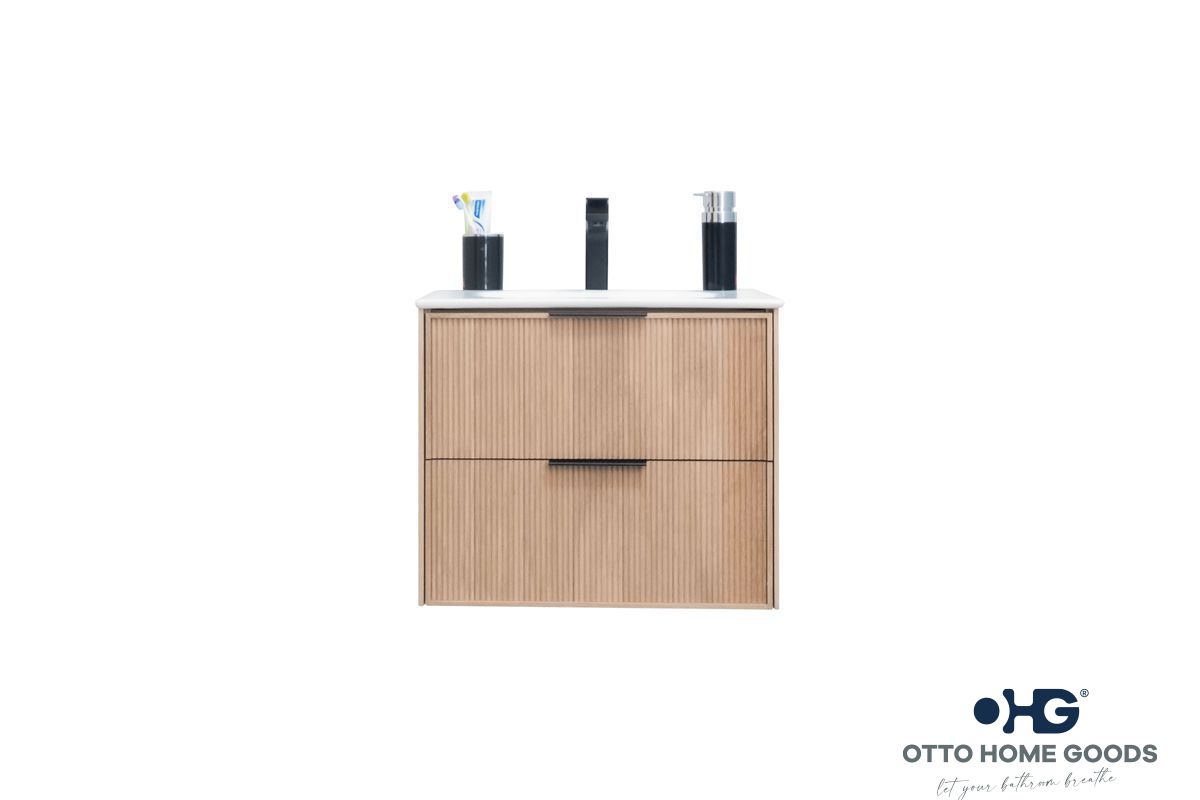 Sorrento 24" Natural Oak Floating Bathroom Vanity with Integrated Sink