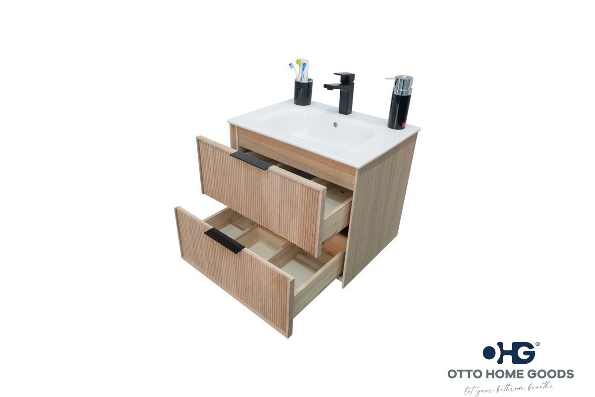 Sorrento 24" Natural Oak Floating Bathroom Vanity with Integrated Sink
