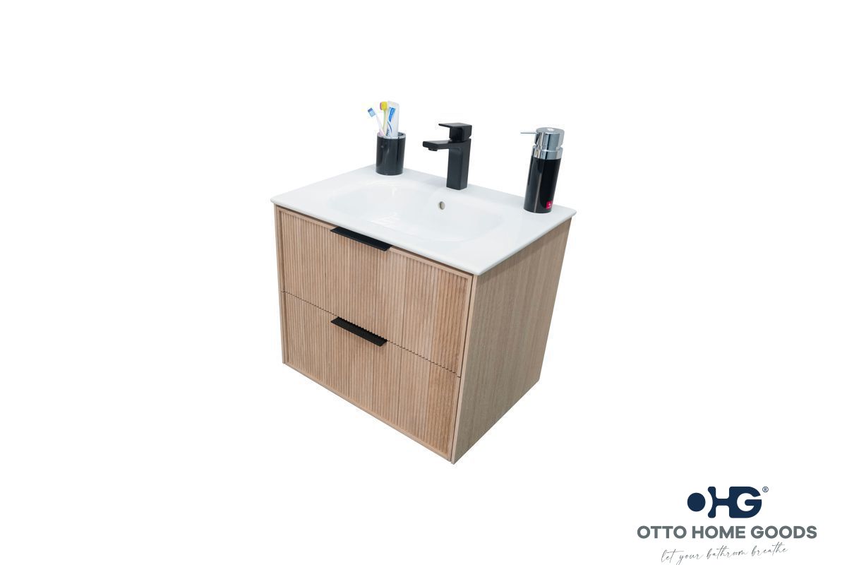 Sorrento 24" Natural Oak Floating Bathroom Vanity with Integrated Sink
