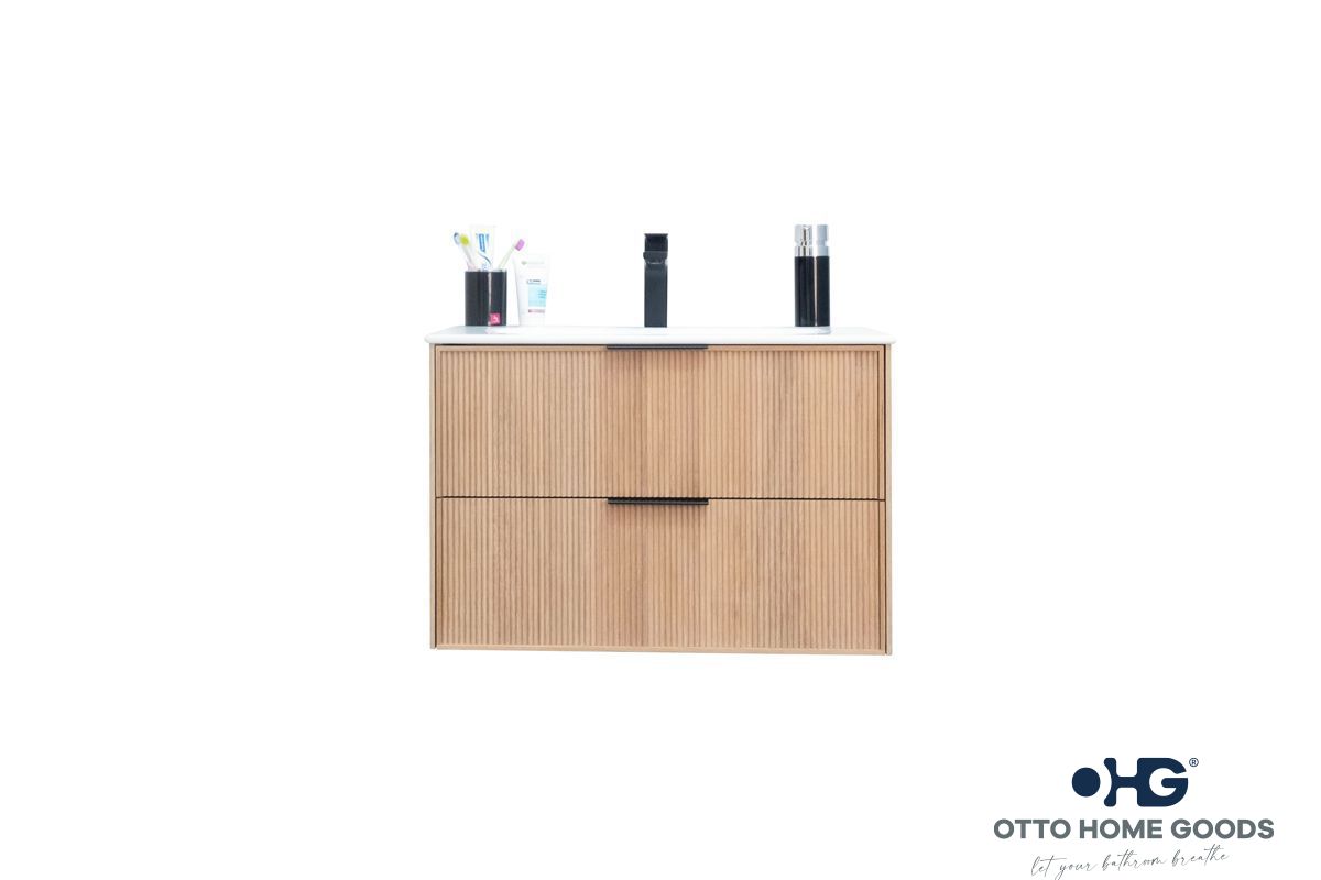 Sorrento 30" Natural Oak Floating Bathroom Vanity with Integrated Sink