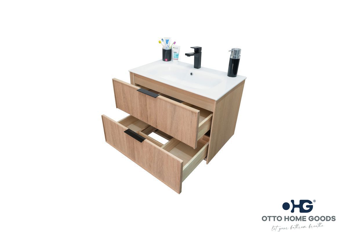 Sorrento 30" Natural Oak Floating Bathroom Vanity with Integrated Sink