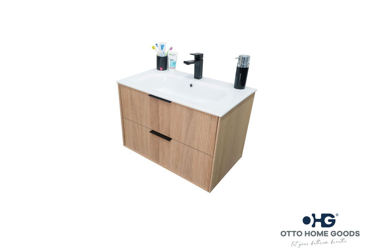Sorrento 30" Natural Oak Floating Bathroom Vanity with Integrated Sink