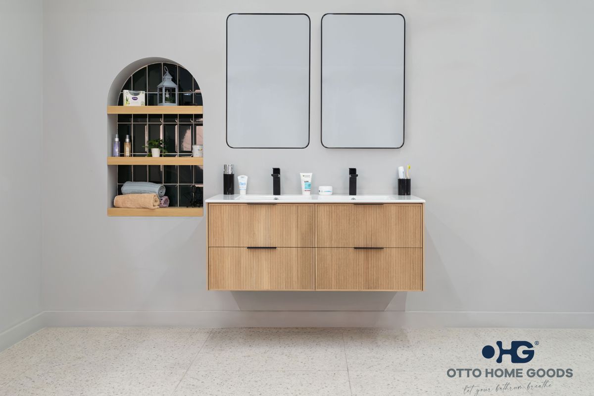Sorrento 48" Natural Oak Floating Double Sink Bathroom Vanity