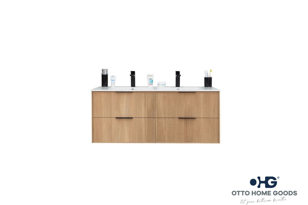 Sorrento 48" Natural Oak Floating Double Sink Bathroom Vanity