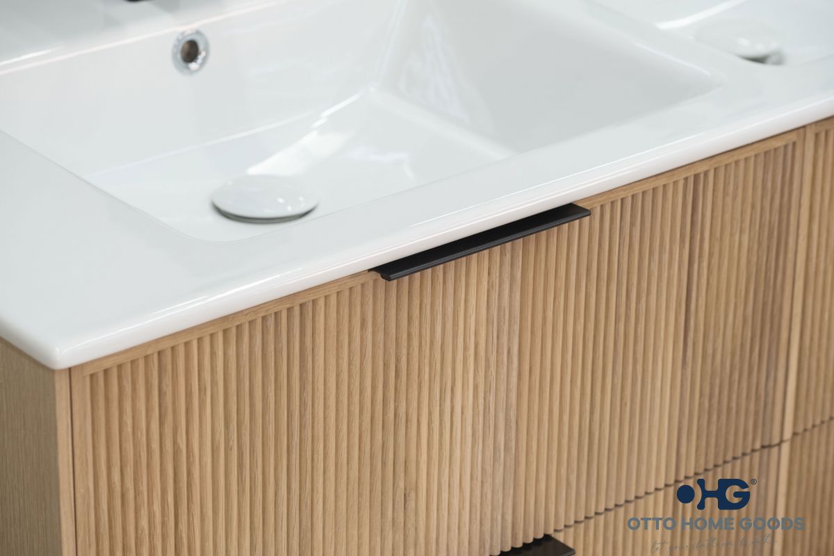 Sorrento 48" Natural Oak Floating Double Sink Bathroom Vanity