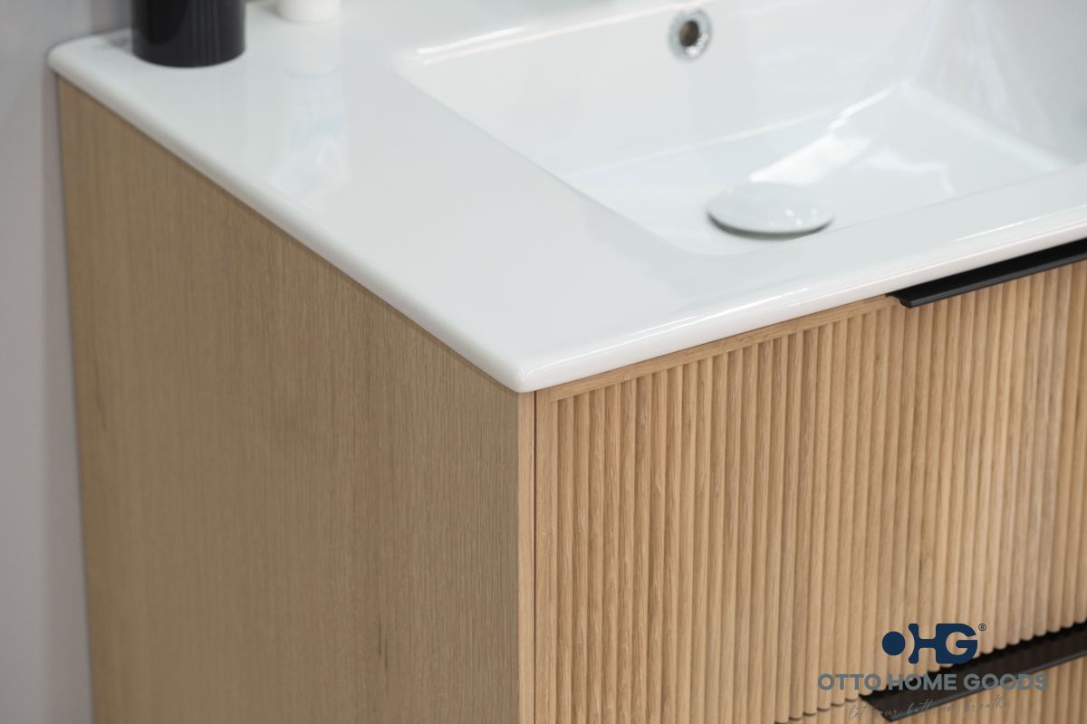Sorrento 48" Natural Oak Floating Double Sink Bathroom Vanity