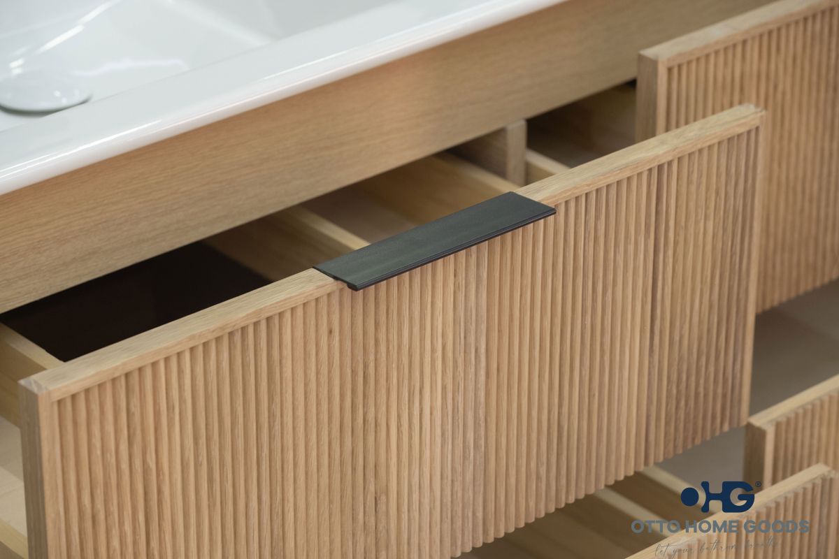 Sorrento 48" Natural Oak Floating Double Sink Bathroom Vanity